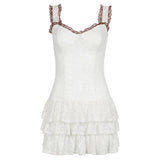 Uniwim Elegant White Corset Lace Ruched Dress