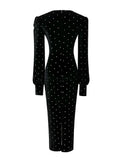 Uniwim Hepburn Black Velvet Polka Dot Bodycon Women's Long Dress Autumn Winter Luxury Party Vestidos 2024 Korean Elegant Evening Dress