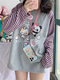 Uniwim  Harajuku Kawaii Cartoon Graphic T Shirts Women Vintage Kpop Oversized Long Sleeve Tees Sweet Patchwork Y2K Tops Preppy