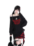 Uniwim Korean Y2K Harajuku Fashion Loose Pullover Off Shoulder Sexy Sweater Goth Off Knitwears Vintage Pullover Long Sleeve