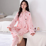 Uniwim M-3XL 100% Cotton Soft Women's Pajama Sets Free Shipping Spring Autumn Sleepwear for Sleeping Korean Style Cute Home Clothes