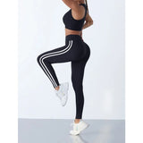 Women's Yoga Pants High Waist Sports Leggings with Side White Striped Running Yoga Workout Tight Trousers Lady Outdoor Clothing