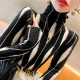 Women Clothes Slim Striped Knitted Sweater Spring Long Sleeve Fashion Sexy Turtleneck Jumper Top Commuting Casual Pullover