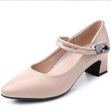 Uniwim   High-quality Cowhide Pointed Shallow Mouth Women Pumps Thick Heel Shoes Work Office Banquet Leather Shoes Large Size