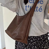 Uniwim Vintage Brown Shoulder Bag for Women Elegant Pu Leather Casual Large Capacity Tote Bag Aesthetic Commuter Female Handbag