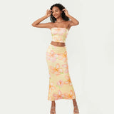 Uniwim Women Sexy 2 Piece Skirt Sets Summer Clothes Floral Tube Tops with Long Slim Skirt Set Sexy Club Streetwear