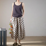 2024 New Arrival Summer Women Cotton Linen Ankle-length Pants Casual Loose Elastic Waist Dot Print Bloomers Pants P660