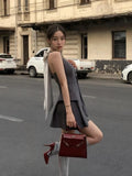 Uniwim French Elegant 2 Piece Skirt Set Women Sexy Backless Sleeveless Y2k Crop Top Vest Casual Slim Pleated Crop Skirt Summer 2024