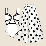 Uniwim 2024 Black White Retro One Piece Swimsuit Women Bow Tie Swimwear with Skirt Sexy Bathing Suit Monokini Beach Bodysuit Beach Wear