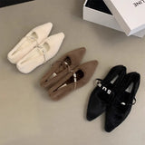 Uniwim 2024 New Temperament Pointed Hair Shoes A Word Diamond Suede Shoes Autumn and Winter Lazy Warm Cotton Shoes Women