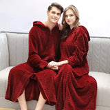 Uniwim Fall Winter Nightgown Zipper Bathrobe Men Hooded Nightgown Couples Pajamas Flannel Long Nightdress Sleepwear Women Nightwear