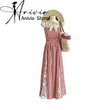 Uniwim Women A-line Plaid Dress 90s Vintage Elegant Off Shoulder Sleeveless Long Dresses Y2k One Piece Frocks 2000s Clothes Summer 2024