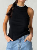 Uniwim Knitted Tops Neck Summer Basic Shirts White Black Casual Sport Vest Off Shoulder Green Women's Tank Top