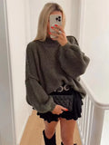 Tossy Autumn 2024 Knit Sweater Pullover Female Loose Turtleneck Casual Patchwork Oversized Sweater Knitwear High Street Pullover