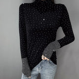 Women's Clothing New Fashion Ladies Diamonds Undercoat Solid Color Autumn Winter Long Sleeve Tops Slim T-Shirts Sexy Pullovers