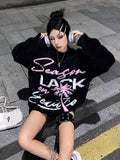 Uniwim Y2k Harajuku Letter Color Block Sweater Womens Mohair Knitted Lazy Design Pullover Fall and Winter Loose Casual Round Neck Top