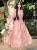 Uniwim 2024 New European American Summer Dresses Women Solid Lace O-Neck Pleated Bubble Sleeve Layered Flower Casual Dress A-line Skirt