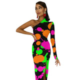 Neon Paint Long Dress Women Graffiti Splatter Print Party Maxi Dress Summer Long Sleeve Sexy Bodycon Dresses Side Split Clothes