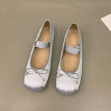 Uniwim  Luxury Satin Silk Ballet Shoes Woman Classic Square Toe Bowtie Elastic Band Ballerina Flats Ladies Soft Loafers