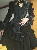 Uniwim Dark Gothic Lolita Dress Women's Autumn/Winter Dress Classical Jacquard Long sleeved Lolita