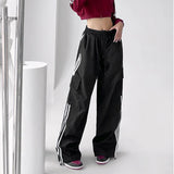 Uniwim Striped Sweatpants Women Hip Hop Streetwear Baggy Wide Leg Cargo Pants Bf Y2K High Waist Drawstring Joggers Trousers