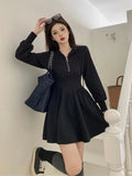 Uniwim 2024 spring Korean Style Zipper Hooded Dress Women Kpop Wrap Long Sleeve Mini Short Dresses Fashion New In