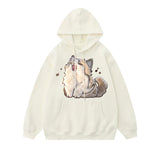 Uniwim 2024 Spring Winter Embroidery Cat Print Pullover Cute Cartoon Street Hoodies Women Men Loose Couples Clothes Versatile Top