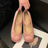 Uniwim  Luxury Satin Silk Ballet Shoes Woman Classic Square Toe Bowtie Elastic Band Ballerina Flats Ladies Soft Loafers