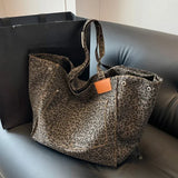 Uniwim Oversized Leopard Prints Shoulder Bags for Women Deformable Canvas Large Capacity Shopping Totes 2024 Winter New Luxury Handbags