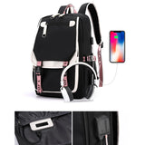 Uniwim Large School Package Teenage Girls USB Port Canvas Schoolbag Student Book Bag Fashion Black Pink Teen School Backpack