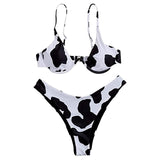 Uniwim Women'S Cow Print Sexy High Split Swimsuit Bikini Set Women Two Piece Swimwear Luxury Cover Up Spring Summer Beach Mujer Tankini