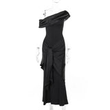 Uniwim 2024 Party Evening Dresses Elegant Black Slash Neck Maxi Dress For Women Fashion Short Sleeve Bodycon Banquet Vestidos Female