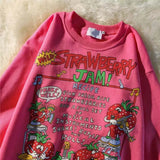 Kawaii Rose Red Cartoon Letter Print Sweatshirt Vintage Streetwear Fashion Tops 2024 New O-neck Casual Teens Clothes Goth Punk