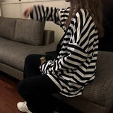 Spring Summer Striped T Shirt Women Harajuku Long Sleeve O-Neck T-Shirts Korean Casual Oversized T Shirt Femme Black Tops 2024