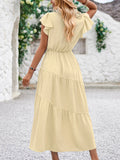 Summer Dress Women Holiday Beach Long Dresses Female Elegant Fashion V Neck Dress Ladies Casual Loose Ruffled Sleeve Vestidos