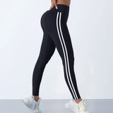 Women's Yoga Pants High Waist Sports Leggings with Side White Striped Running Yoga Workout Tight Trousers Lady Outdoor Clothing