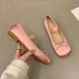 Uniwim  Luxury Satin Silk Ballet Shoes Woman Classic Square Toe Bowtie Elastic Band Ballerina Flats Ladies Soft Loafers