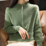 Uniwim Autumn and Winter New Half High Collar Cashmere Knitted Cardigan Women's 100% Wool Sweater Loose Korean Version Thickened Top