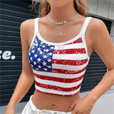 Uniwim Gothic Punk New 2024 USA Flag Crop Top Sexy Backless Tank Slim Women's Mini Vest Summer Y2k Clothes Short White Camisole E-girls