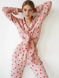 Uniwim Lovely pure Cotton Women's Pajamas Ins Tiktok Popular Sweet Heart Printed Sleepwear Comfort Soft Cute Two-piece Set Homeclothing