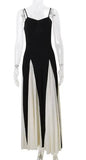 Uniwim Fashion Contrasting Off Shoulder Maxi Dress Elegant Gauze Backless A-line Bodycon Long Dresses Summer Lady Party Vacation Robes