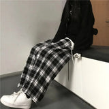 Uniwim Black and White Plaid pants Oversize New Women Casual Loose Wide Leg Trousers Ins Retro Teen Straight Trousers Hiphop Streetwear