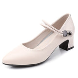 Uniwim   High-quality Cowhide Pointed Shallow Mouth Women Pumps Thick Heel Shoes Work Office Banquet Leather Shoes Large Size