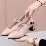 Uniwim   High-quality Cowhide Pointed Shallow Mouth Women Pumps Thick Heel Shoes Work Office Banquet Leather Shoes Large Size