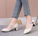 Uniwim   High-quality Cowhide Pointed Shallow Mouth Women Pumps Thick Heel Shoes Work Office Banquet Leather Shoes Large Size