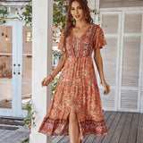 Uniwim Fashion Summer Dress for Women Beach Wear Bohemian V-neack Spring Women Boho Dress Holiday Sexy Beach Dress Woman Vestidos