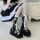 Uniwim Lolita Shoes Boots Woman Winter  Platform Heels Women's Mid Calf Booties Gothic Pink Kawaii Chain JK Cosplay Japanese Style