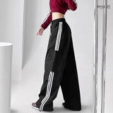 Uniwim Striped Sweatpants Women Hip Hop Streetwear Baggy Wide Leg Cargo Pants Bf Y2K High Waist Drawstring Joggers Trousers