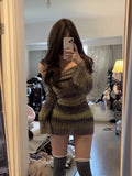 Uniwim Winter Slim Stripe Knitted Dress Women Vintage Sweater Party Mini Dress Female Korean Fashion Elegant One Piece Dress  New