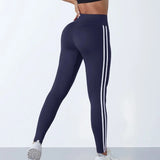 Women's Yoga Pants High Waist Sports Leggings with Side White Striped Running Yoga Workout Tight Trousers Lady Outdoor Clothing